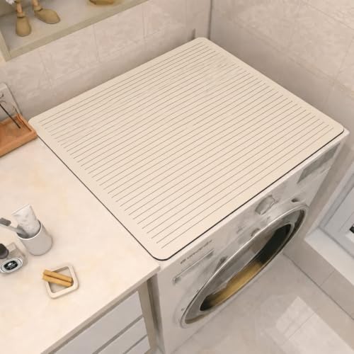 Image of Homecloud Non-Slip Washing Machine Mat - Durable Waterproof Protective Cover for Washer & Dryer, Dust-Resistant Mat Ideal for Laundry Room & Kitchen Appliances | 60x60cm (Beige Lining)