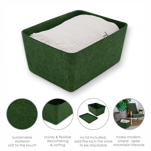 Image of Welaxy Felt Deep Drawer Organizer Medium Forest Green Closet Storage Bin