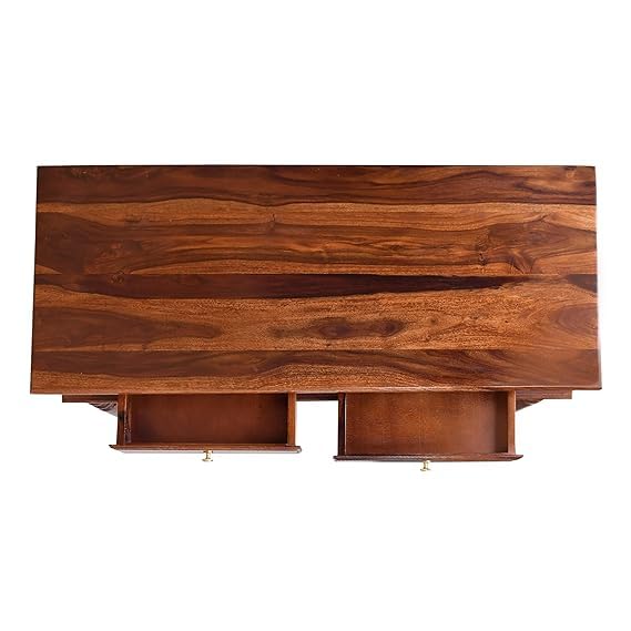Image of Sheesham Wood Study Table with 2 Drawers Storage for Study Room Home | Solid Wood Workstation Desk Work from Home Table and Office (Do It Yourself) Honey Brown