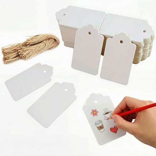 HAKACC - Etiquetas de papel kraft (200 unidades, regalo blanco con cordón)