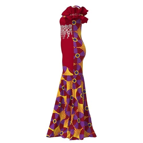 Image of iooiooi Womens Elegant Ankara Maxi Mermaid Dress Lace Decorated African Gowns