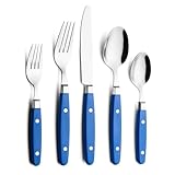 ANNOVA Juego de Cubiertos 20 Piezas Acero Inoxidable Mango de Color con Remache/Cubiertos Estilo Retro (Blue25, 20 Pieces)