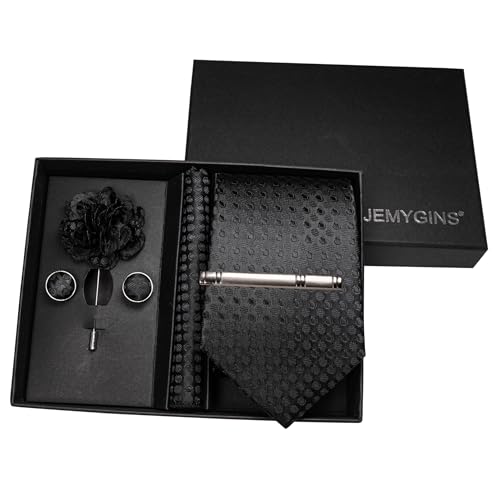 Image of JEMYGINS Mens Tie and Lapel Pin Necktie Pocket Square Cufflinks and Tie Clip Sets for Business Casual 5PCS