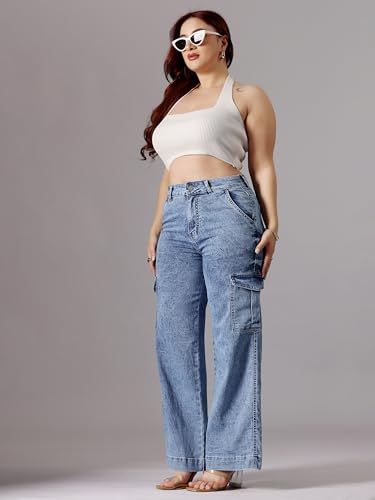 Image of Miss Chase A+ Women's Wide-Leg High-Rise Regular-Length Stretchable Shaping Denim Jeans