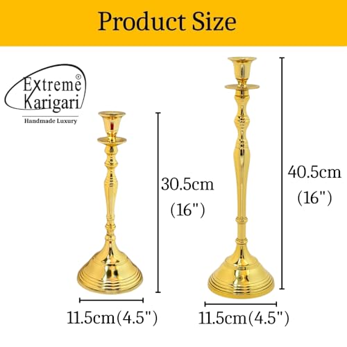 Image of Aluminum Royal Candle Holders for Tapered Candles, (Pack of 2, Golden), Candlestick Holder, Best Gift for Christmas Decor, Dining Table Decor