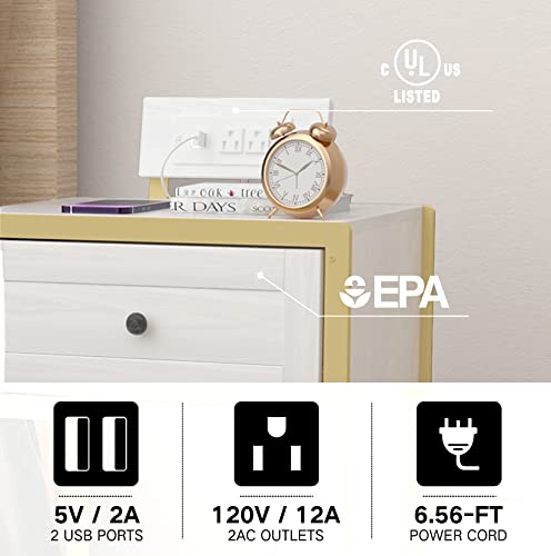 Szlhanjz Modern Side Table, White And Gold Nightstand With Drawer, Bedside Table With Charging Station, Modern End Table With Storage Shelf For Living Room, Bedroom, Dorm #TOP4