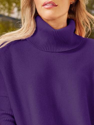 Image of LILLUSORY Women's Turtleneck Oversized Sweaters Long Batwing Sleeve Spilt Hem Tunic Pullover Knit Tops
