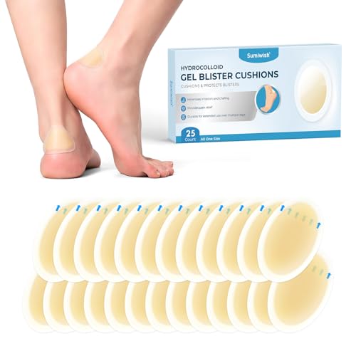 Sumiwish apósitos para ampollas - 25ct apósitos hidrocoloides para una curación más rápida - Impermeables, duraderos y con diseño fácil de llevar - Para dedos de los pies, talones y dedos