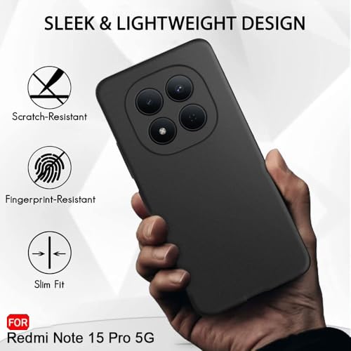 Image of TheGiftKart Sleek Back Cover Case for Mi Redmi Note 15 Pro 5G | Slim Fit Protective Design | Ultra Matte Finish | Camera Protection Bump | Soft Silicon Back Cover Case (Silicone, Black)