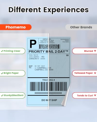 Image of Phomemo 4x6 Blue Thermal Label, Shipping Labels Pack of 250 4x6 Roll Labels, Compatible with Phomemo, Zebra, Rollo, Jadens and Other Thermal Printers