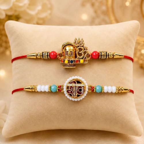 Image of Oblivion Rakhi For Brother - Elegant Stylish God Designer Rakhi with Beads and Silver Colour Pooja Coin, Tilak Set & Greeting Card - Traditional Raksha Bandhan Combo for Bhai