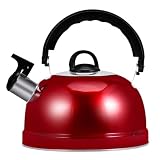 Hervidor de agua silbado, 1.2L de acero inoxidable hervidor de té silbido con mango, pequeña hervidor de té rojo, tetera silbada para la estufa de cocción de inducción