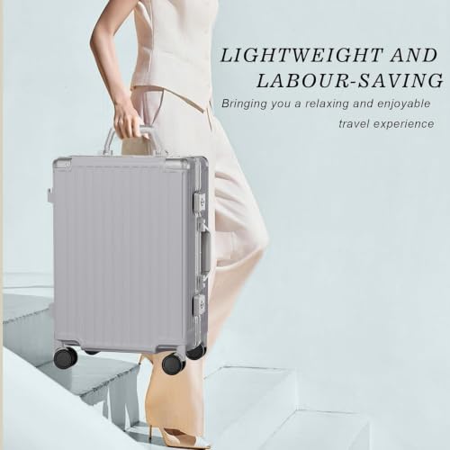 Image of AnyZip Carry On Luggage PC+ABS Aluminum Frame Zipperless Luggage Hard Shell Suitcase TSA Lock Double Spinner Wheels 20 Inch Silver
