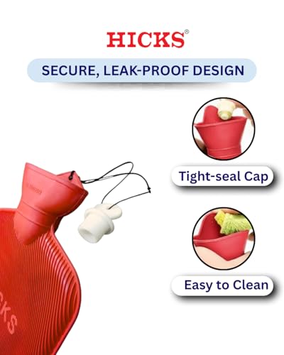 Image of Hicks Premium Hot Water Bottle for Pain Relief | Ribbed Surface for Even Heat Distribution | Leak-Proof Hot Water Bag for Period Cramps, Back, Neck & Muscle Pain