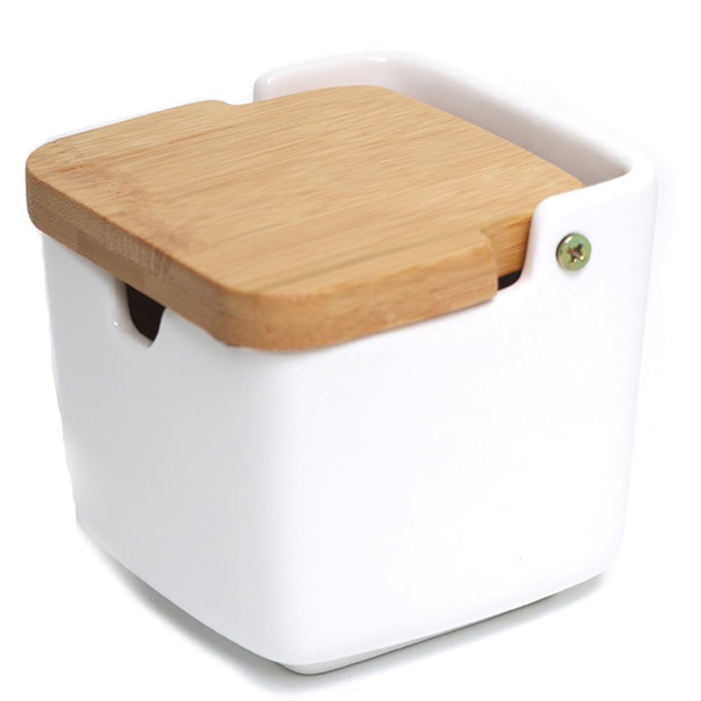 CTRLZS Ceramic Square Flip Lid Spice Jar Set with Tray for Home Kitchen Use, Spice Storage Organizer A