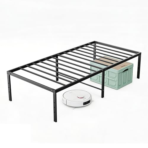 Image of Sweetcrispy Twin Size 18 Inch Platform Bed Frame, Heavy Duty Metal Foundation Frame, Noise-Free Sturdy Steel Slats, Underbed Storage, No Box Spring Needed, Quick Setup
