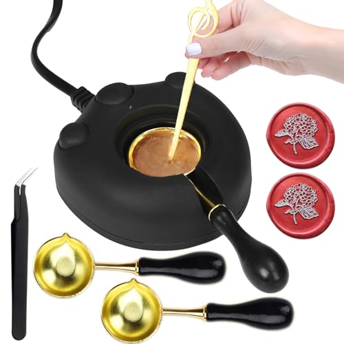 Electric Wax Seal Warmer, Andotopee Wax Sealing Melter with 2pcs Spoons, Tweezers, Stir Pin, Great Melting Furnace Kit Fast Melting WaxSeal Bedas for Envelope Stamp Seals Craft, Black