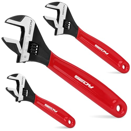 Adjustable Wrench Set Pipe Spanner: 6" 8" 10" Wide Jaw Black Oxide Wrench With Cushion Grip, Laser Marked Metric & SAE Scales, CR-V Steel for Professional