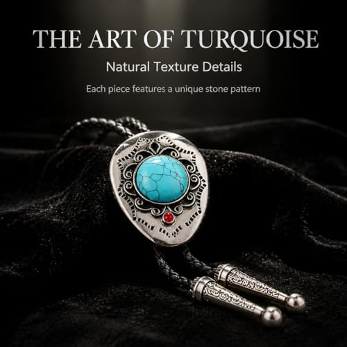 Image of Turquoise Bolo Tie for Men, Leather Braided Necktie Western Cowboy Bola Tie Costume Accessories for Men Women