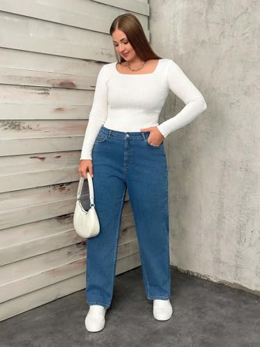 Image of KOTTY Plus Size Women's High Waist Straight Denim Jeans Comfortable Wear for Work Casual Use