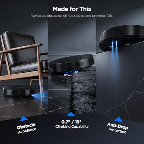 Robot Vacuum and Mop Combo, 8000Pa Strong Suction 2 in 1 Vacuum Robot with Mopping, with Schedule, Wi-Fi/App/Remote, Self-Charging, Slim, Ideal for Hard Floor, Pet Hair, Low-Pile Carpet - Image 6