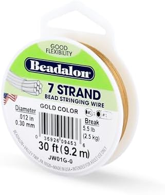 Beadalon 7-Strand Stainless Steel 0.012-Inch Bead Stringing Wire, 30-Feet, Gold Color