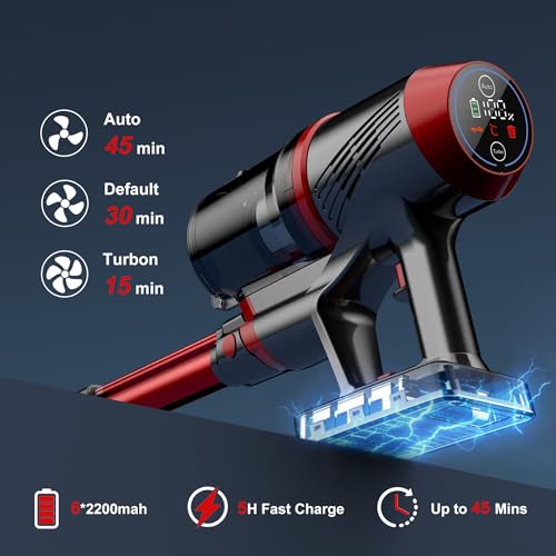 Image of Cordless Vacuum Cleaner Upgraded 200W 45Mins Rechargeable with 3 Suction Modes Anti-Tangle Wireless Vacumm with Touch Screen LED Light Lightweight Wireless Vacuum for Home Pet Hair Floors Car