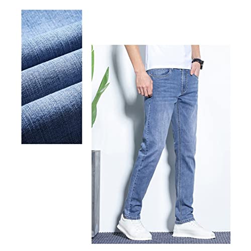 Men's Casual Straight Leg Denim Pants Washed Lightweight Jeans Slim Fit Stretch Jeans4