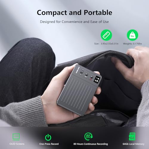 Image of AI Voice Recorder, Voice Recorder with No Fee for Transcribe & Summarize, Empowered by ChatGPT, APP Control, Support 107 Languages, 64GB Memory, Digital Voice Recorder for Meetings, Calls, Dark Grey