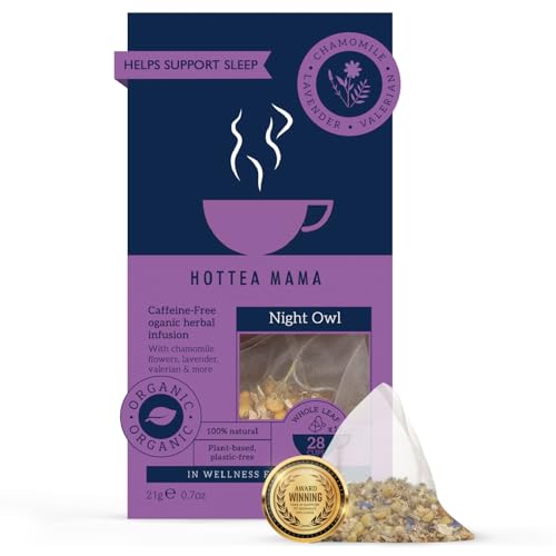 HOTTEA MAMA | Night Owl | Organic | Sleep Support Tea | Caffeine-Free | Postpartum & Breastfeeding Support | 14 Whole Leaf Biodegradable Bags (28 Cups Of Tea)