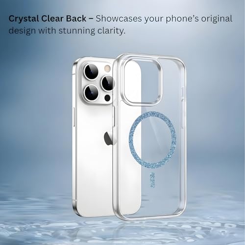 Image of AIBEX Back Cover Case Compatible with iPhone 15 Pro | Glitter Ring Cute Shiny Colorful Bling Case (Compatible with Magsafe) | Transparent PC+TPU Glossy Shiny Cover for Girls & Women - Blue