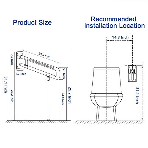 29.5 INCH Grab Bars for Bathroom Toilet Safety Rails for Elderly Pregnant Women Disabled Handicap Bar Medical Flip Up Arm Rails Support Foldable Skid Resistance White - Thumbnail 5