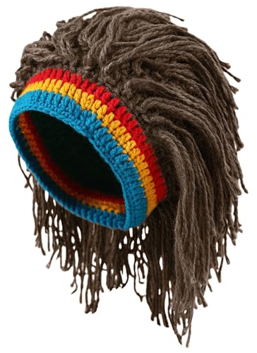 LXOrdora Mens Knit Dreadlock Hat Beanie Hip Hop Cap Funny Headgear Brown