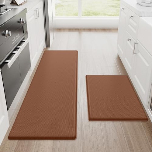Image of StepRite Kitchen Mats, 2PCS Kitchen Rugs, Cushioned Anti Fatigue Kitchen Mats for Floor, Non-Slip Standing Desk Mat, Waterproof Kitchen Rug Set for Floor, Office, 17.3 inchx30 inch+17.3 inchx47 inch, Terracotta Brown