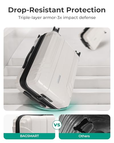 Image of BAGSMART Expandable Carry On Luggage 22x14x9 Airline Approved, Biege | Spinner Wheels, TSA Lock, Lightweight Hard Shell, Suitcase,22x14x9 Airline Approved