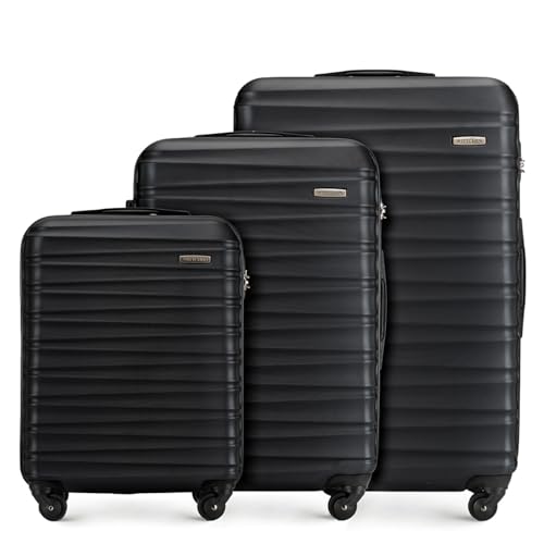 WITTCHEN Reisekoffer 3er Koffer-Set Rollkoffer Trolley Handgepäck Reisekofferset Gepäckset Hartschale aus ABS 4 Spinner-Rollen Zahlenschloss Groove Line schwarz Lufthansa/Eurowings/Ryanair/Condor