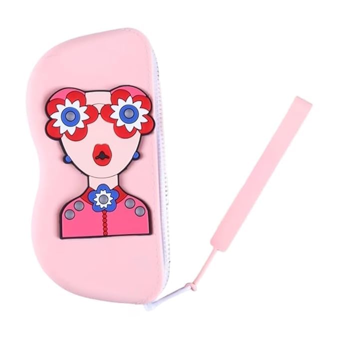 Sunglasses Case, Silicone Eyeglasses Pouch with Zipper & Lanyard - Cartoon Design Soft Protective Spectacle Cover 17 x 7.5 cm for Women, Girls Travel Storage Organizer (1 pcs) | Multicolor-image-28