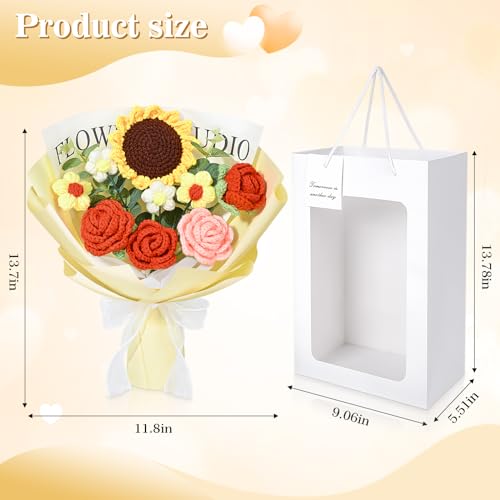 Crochet Flower Bouquet, Crochet Flowers Completed Handmade Knitted Flowers, Gift for Graduation Mother's Day Teacher Appreciation Birthday Anniversary (Yellow)