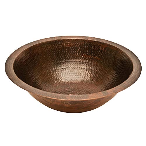 Exclusive Premier Copper Products LR17FDB 17-Inch Round Under Counter Hammered Copper Sink, Oil Rubbed Bronze