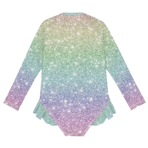 Girls One Piece Swimsuits Long Sleeve Swimsuit Zipper Bathing Suits Shiny Rainbow Glitter2