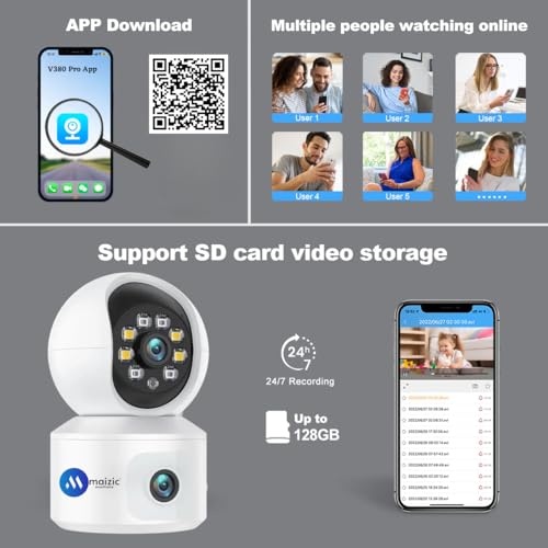 Maizic Smarthome 4G Sim Based Two Lens/Two Screen View Indoor CCTV Camera for Home Security | Color Night Vision, Up to 128GB SD Card Support, Motion Detection, 2Way Intercom, AI Human Detection 7 41HwZOsHWwL