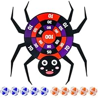TEASIK Halloween Dart Board for Kids - 22x20 Inch Multi-Colored Felt Dartboard with 10 Balls, Safe Spider Party Game for Halloween Birthday Decorations, Indoor Outdoor Ring Toss Game