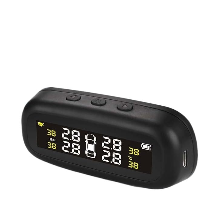Tpms Sistema di monitoraggio della pressione dei pneumatici for auto con ricarica solare, sensore wireless, monitoraggio dei sensori di pressione impermeabili IP68 a 4 ruote Pressione Pneumatici(Inter