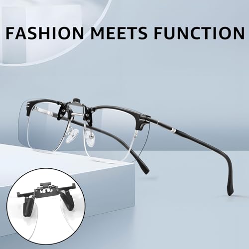 Image of VIEWBETTER Clip On Blue Light Blocking Glasses for Eyestrain /Light-Sensitive /Headache Flip Up Rimless Lens (Clear /Orange)