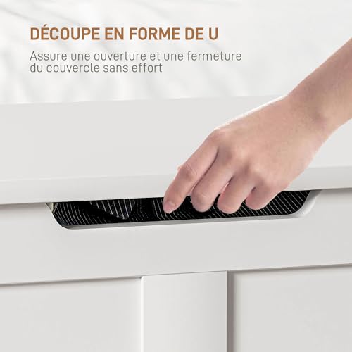 Coffre de rangement blanc 80 cm avec banc integre et couvercle