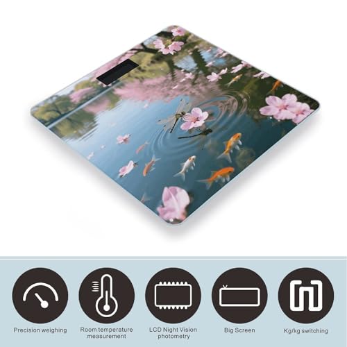 Báscula digital con plataforma de vidrio templado y diseño floral miniatura 3