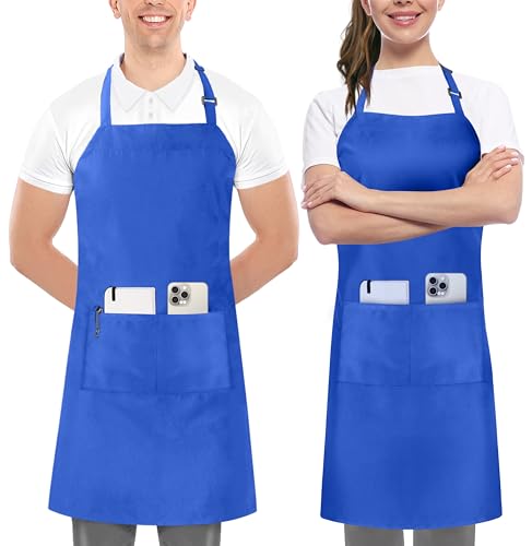 Utopia Kitchen 2 Pezzi Grembiule cucina per uomini e donne - regolabile 2 tasche Cuoco Grembiule con nastri lunghi per barbecue, ristoranti, caffetterie e giardinaggio, Blu