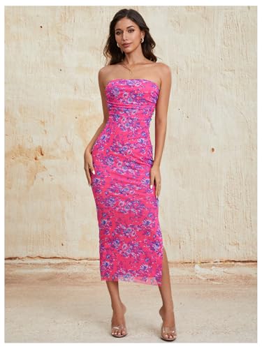 Image of Milumia Women's 2026 Summer Floral Bodycon Maxi Dress Strapless Tube Top Long Dresses Wedding Guest Party