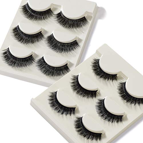 False Eyelashes 3D Mink Lashes Handmade Eyelashes Set Professional Fake Eyelashes Pack Reusable Eyelash Very Natural Soft and Comfortable, 6 Pairs 2 Styles, With Free EyeLash Tweezers （03&35）