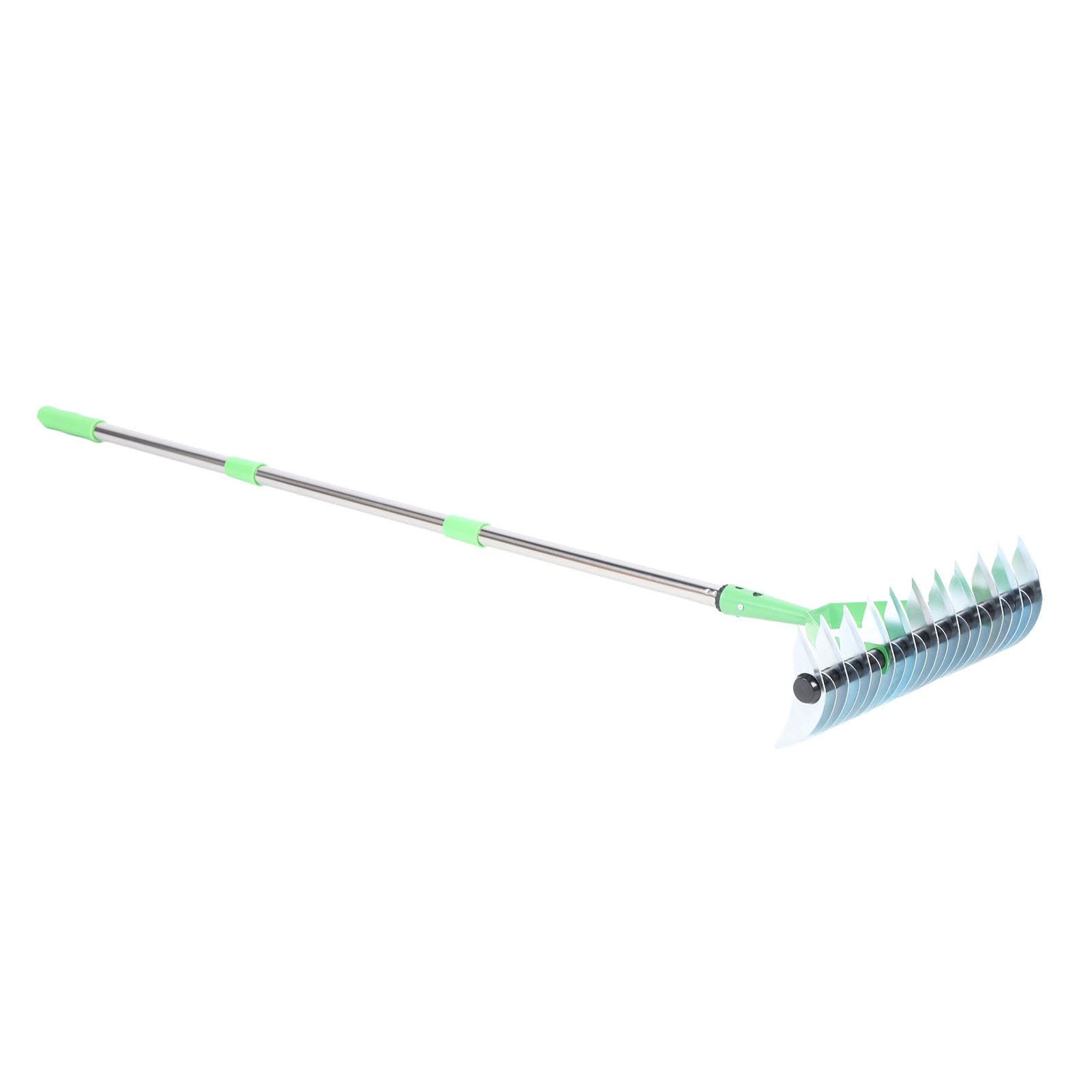 Rastrillo de Paja Rastrillo de Césped para Techar Césped Rastrillo de Acero Inoxidable de 3 Secciones para Limpiar Hierba Muerta y Fertilizar Resiembra y Labranza Fácil Montaje